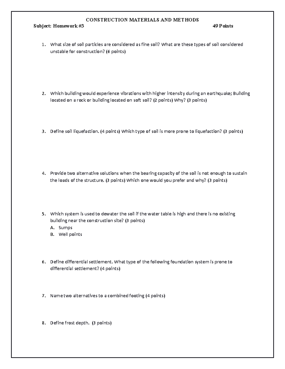 HW3 -3 - homew - CONSTRUCTION MATERIALS AND METHODS Subject: Homework ...