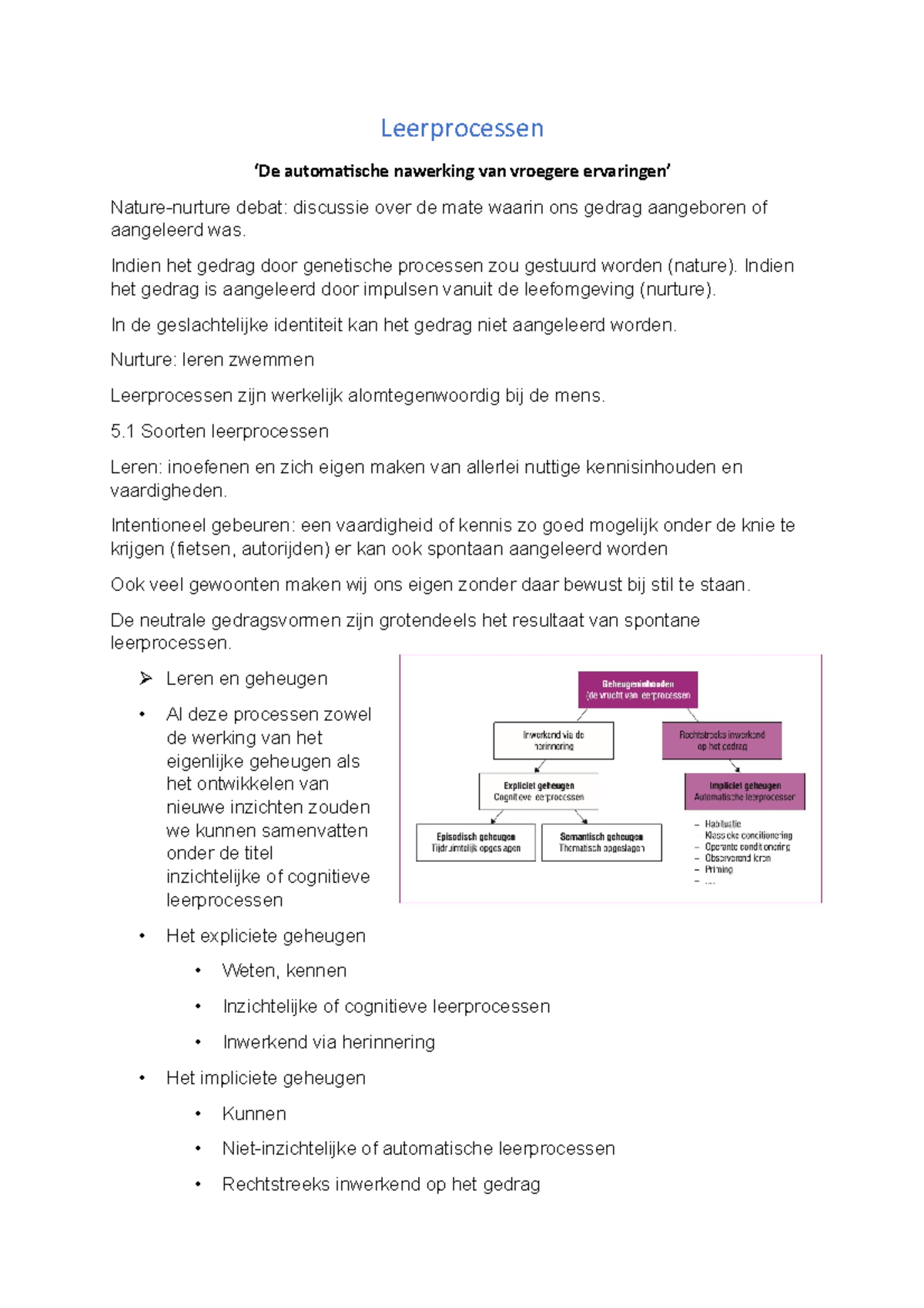 Leerprocessen Samenvatting - Leerprocessen ‘De Automatische Nawerking ...