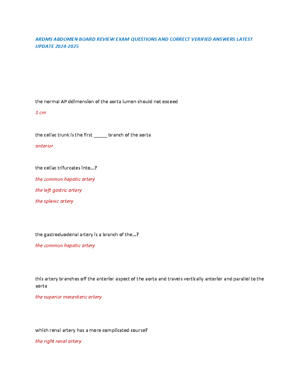Ardms Abdomen Board Review EXAM Questions AND Correct Verified Answers ...