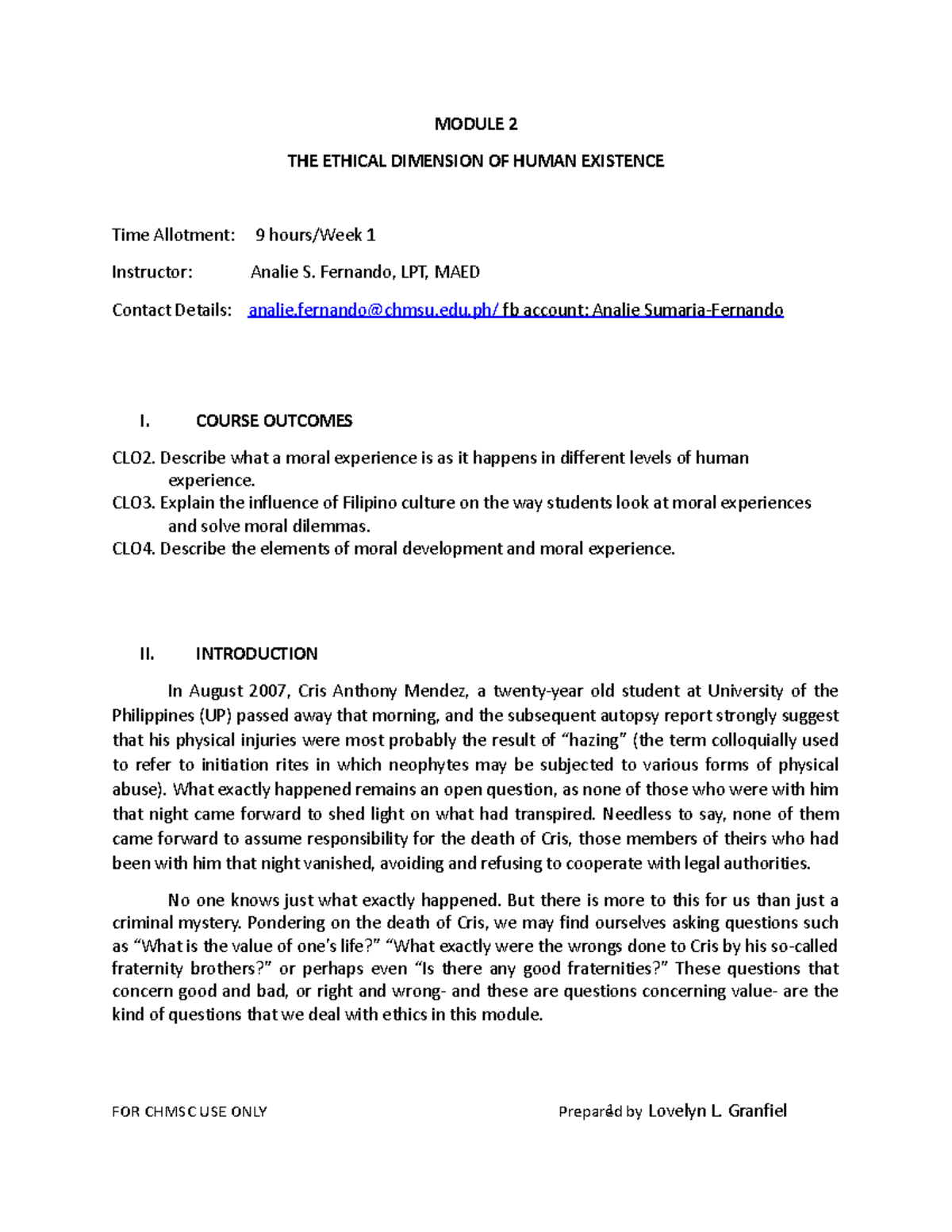 Ethics- Updated-M2 Edited - MODULE 2 THE ETHICAL DIMENSION OF HUMAN ...