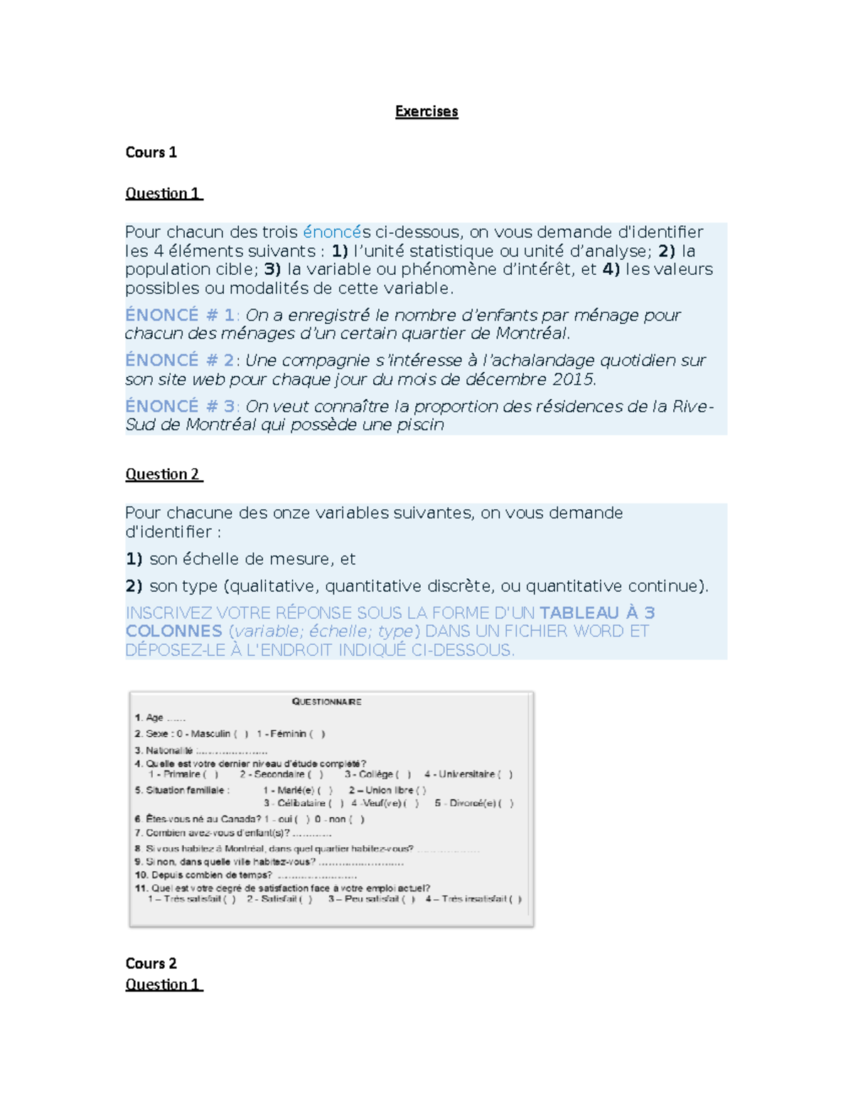 Questions MKG5311 - Question de tp - Exercises Cours 1 Question 1 Pour ...