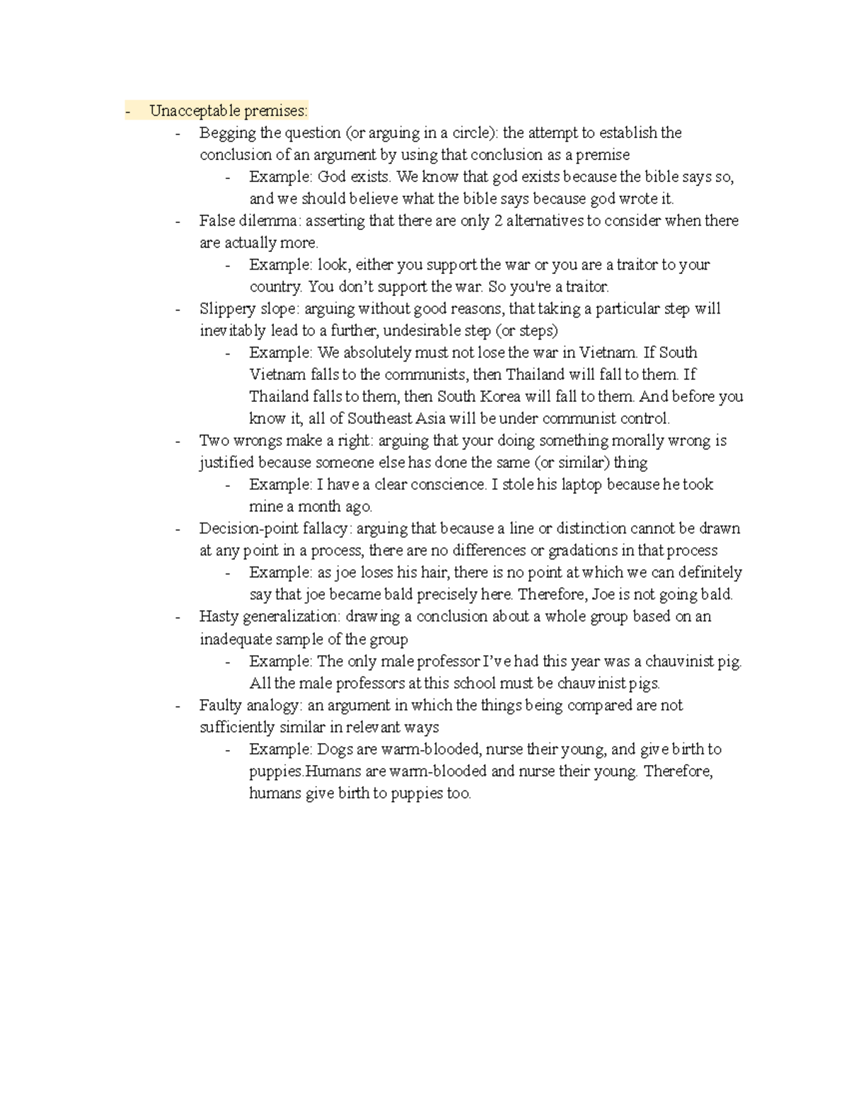 PHI 103 Unacceptable premises - Unacceptable premises: Begging the ...