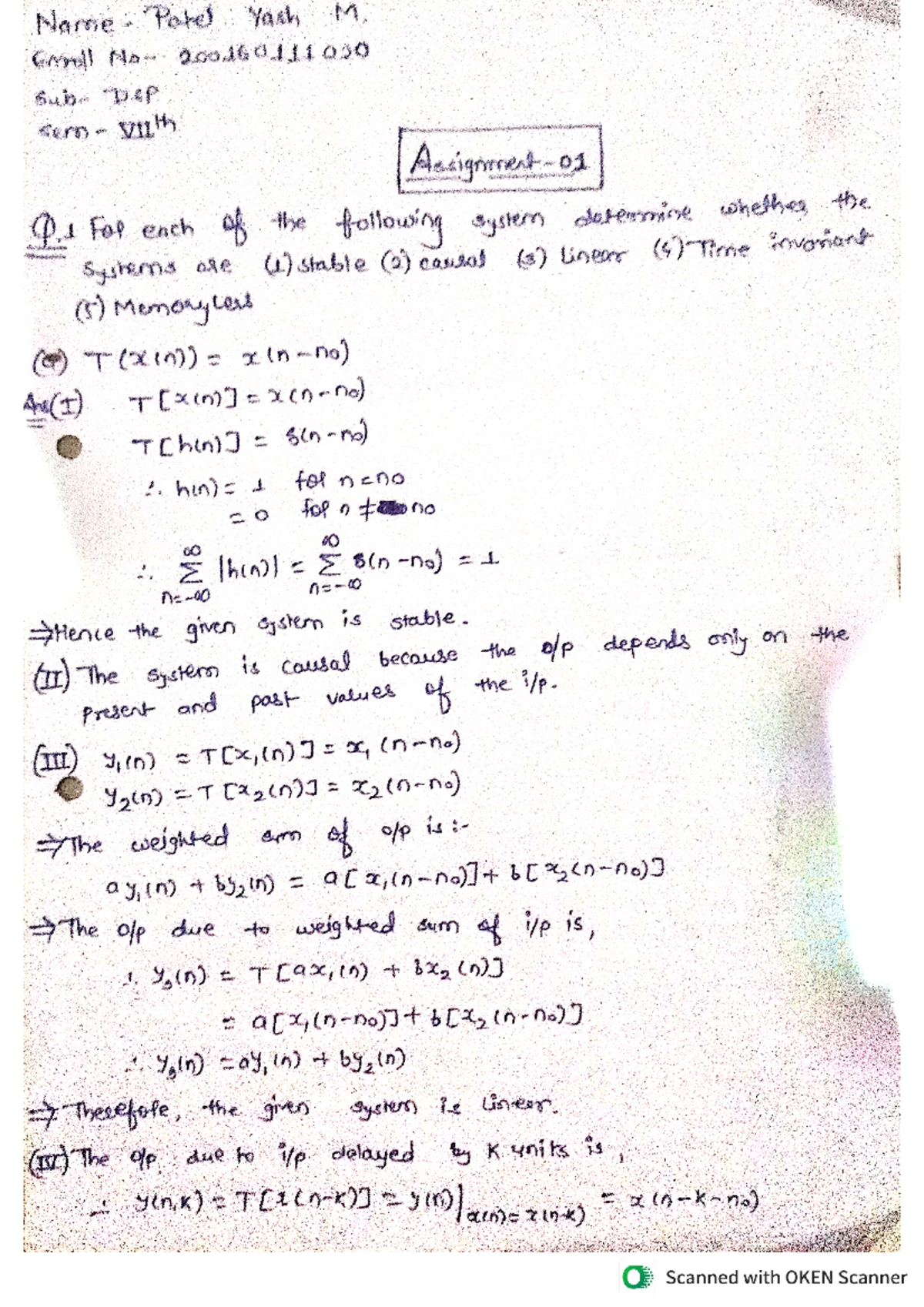 DSP assignment sem-7 - Digital Signal Processing - Studocu