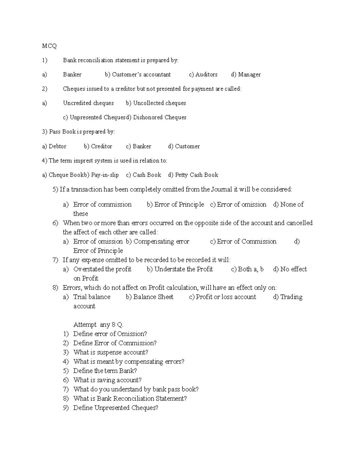 BRS and REO - Lecture notes for students. - MCQ Bank reconciliation ...