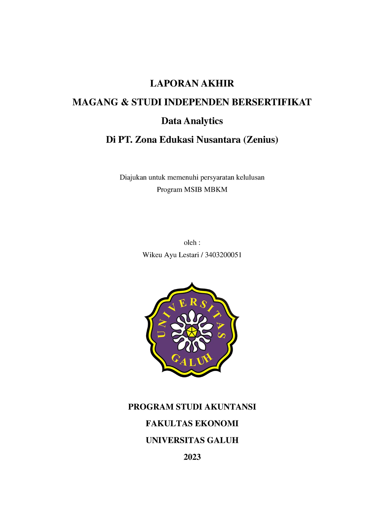 Laporan Akhir Studi Independen Wikeu Ayu Lestari 34032000 51 Data ...