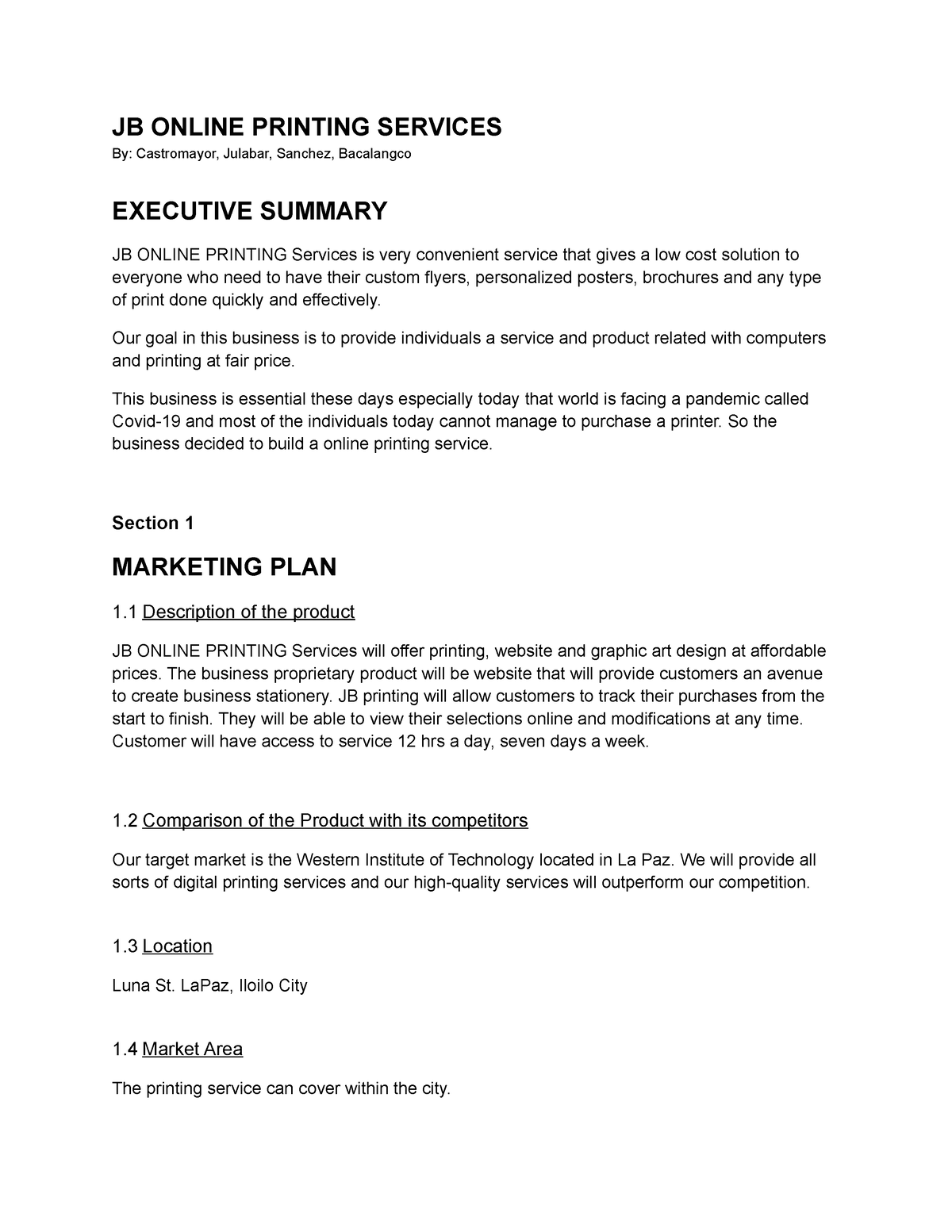 Business-PLAN - this is a lecture notes - JB ONLINE PRINTING SERVICES ...