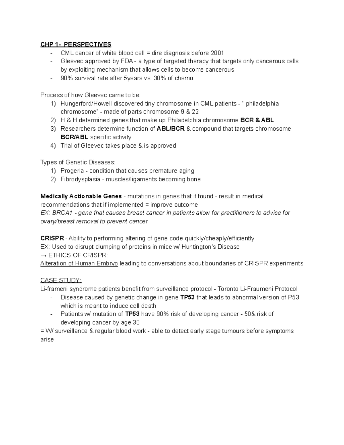 Mgy250 ppt notes - CHP 1- PERSPECTIVES CML cancer of white blood cell ...