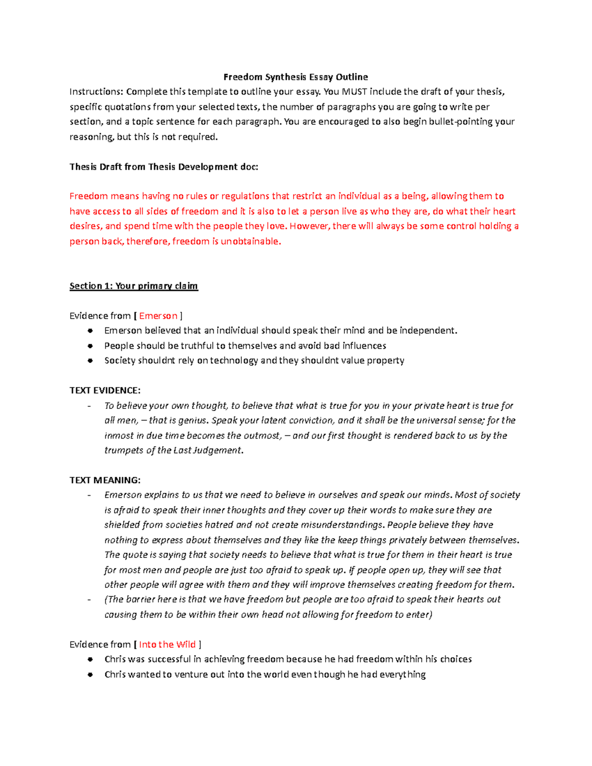 freedom essay outline