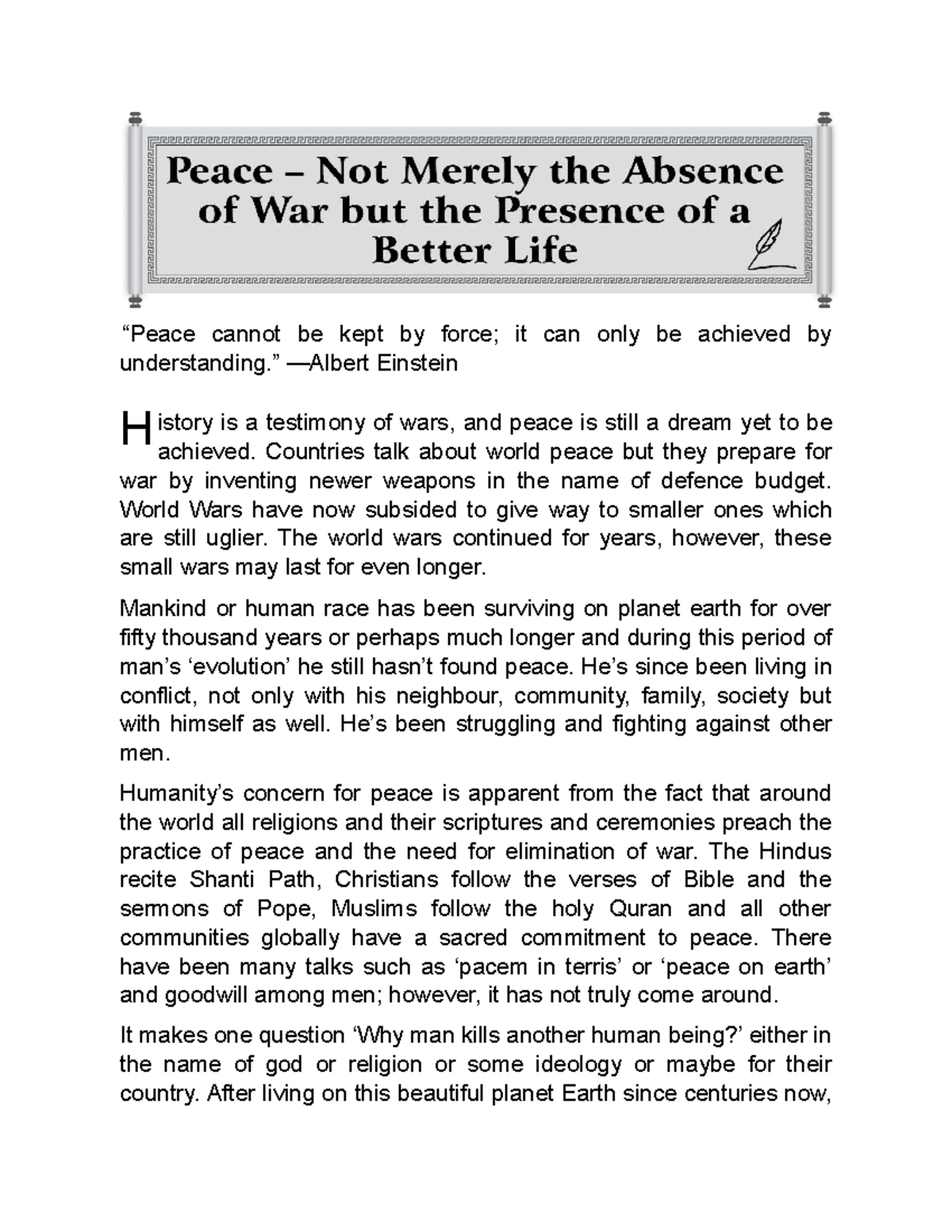 peace is not the absence of war essay