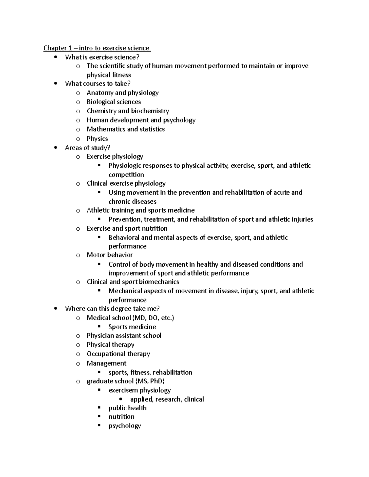 Final exam - Chapter 1 – intro to exercise science What is exercise ...