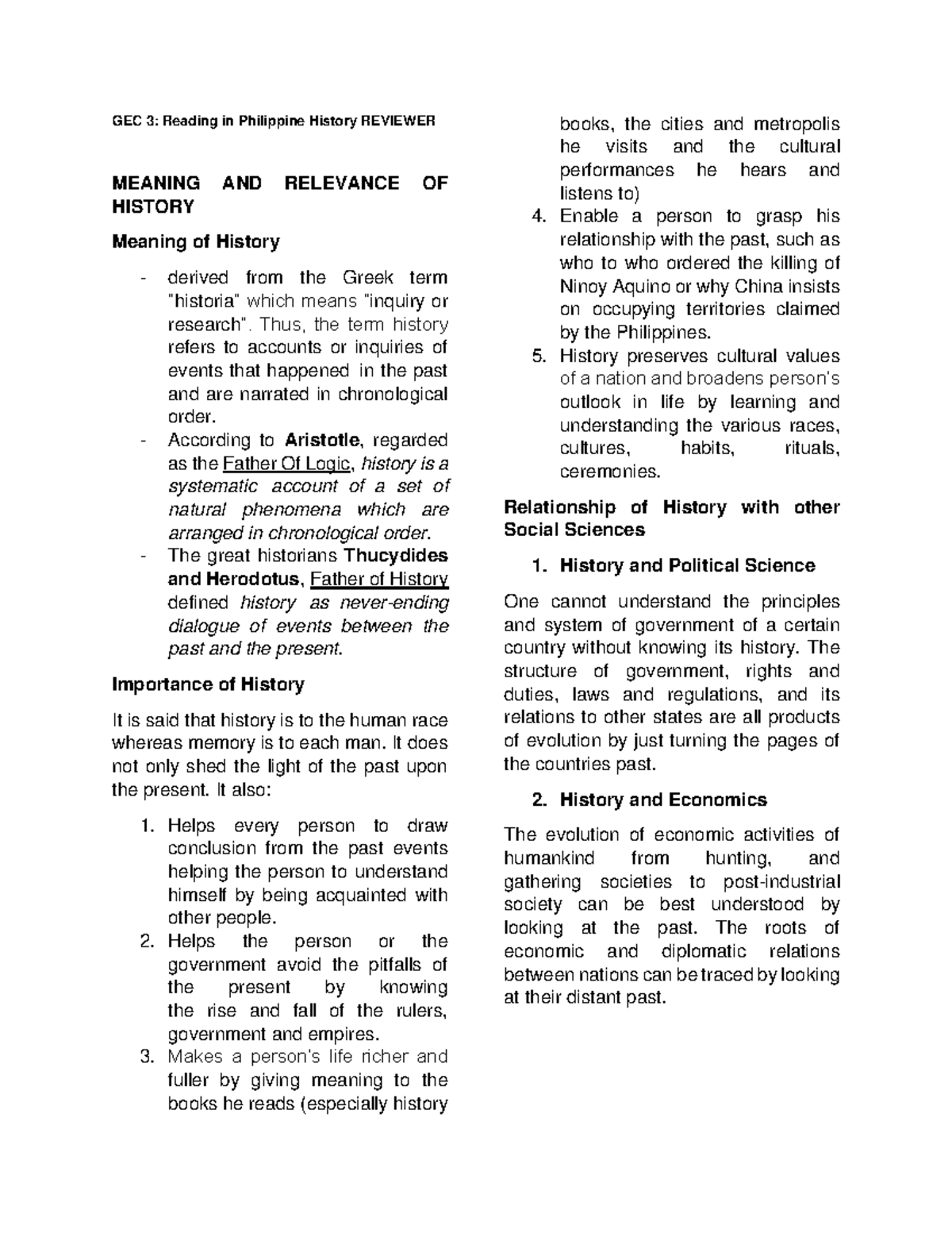 GEC 3 Reviewer Readings in Philippine History GEC 3 Reading in