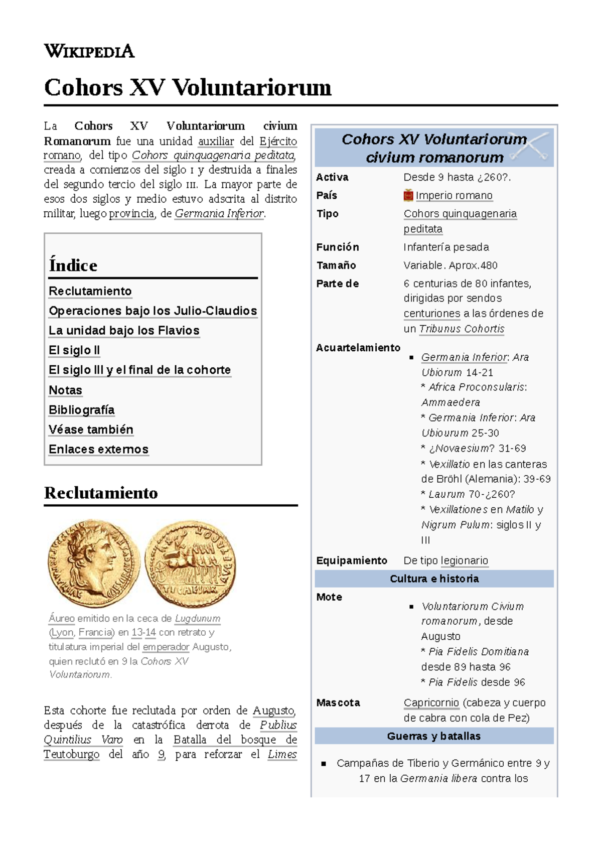 Cohors XV Voluntariorum Cohors XV Voluntariorum civium romanorum