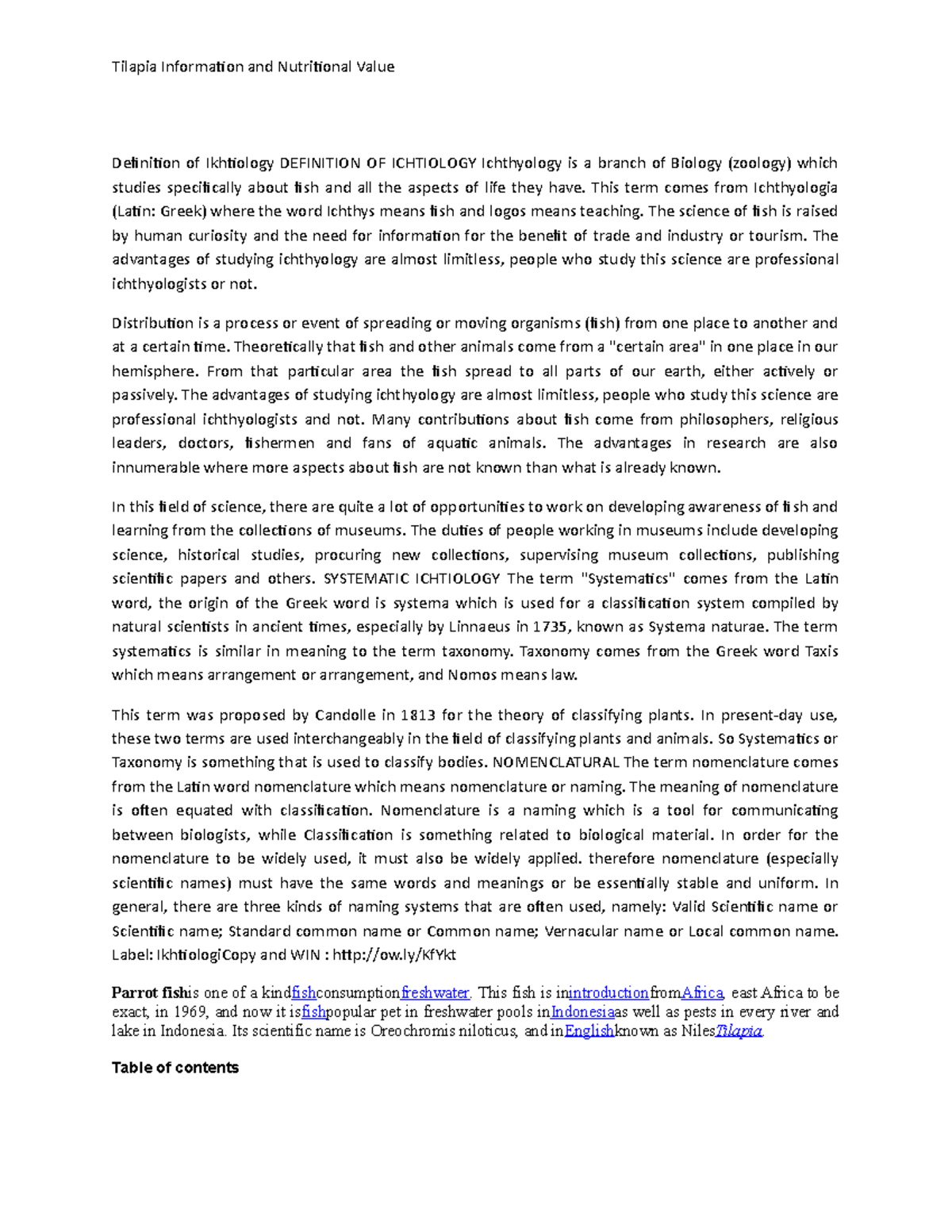 Tilapia Information and Nutritional Value Definition of Ikhtiology