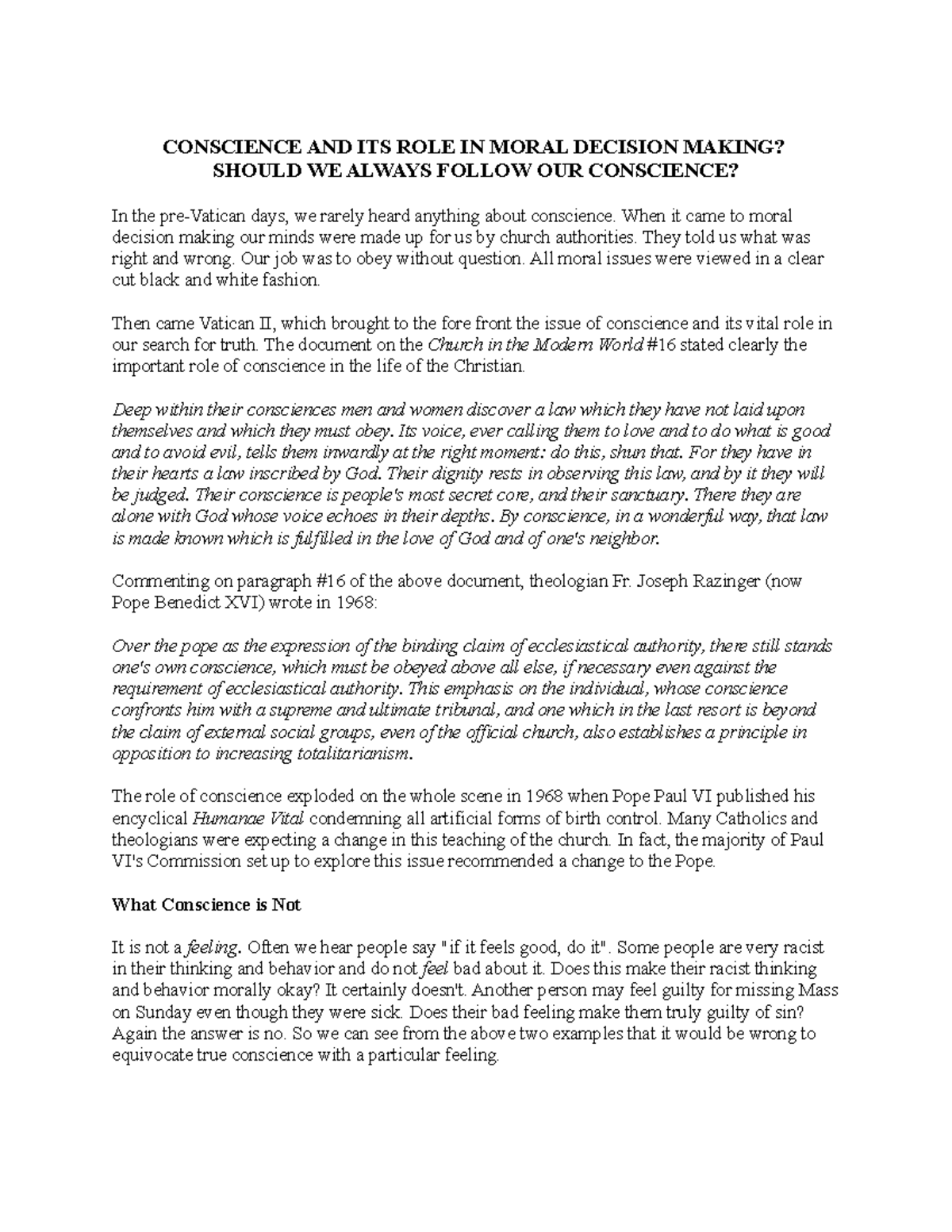 Conscience And Its Role In Moral Decision Making Conscience And Its