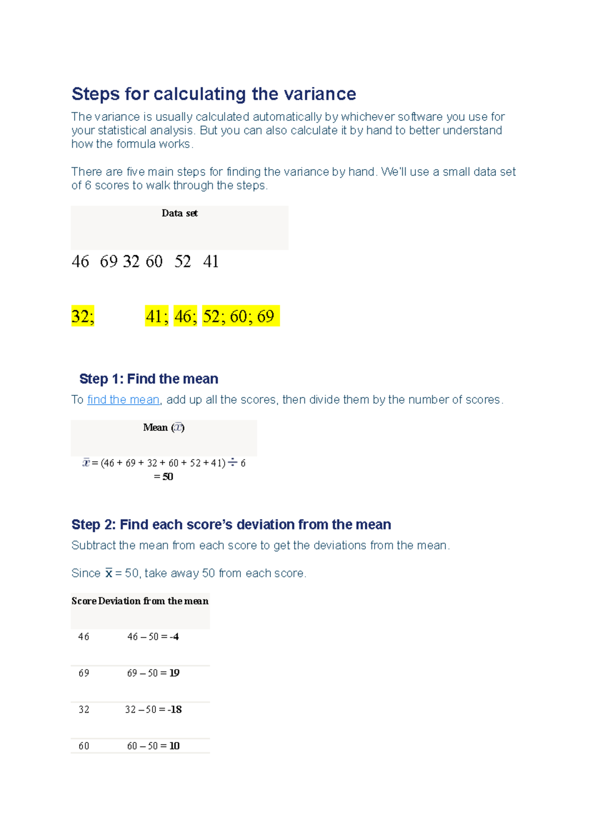 Steps for calculating the variance - But you can also calculate it by ...