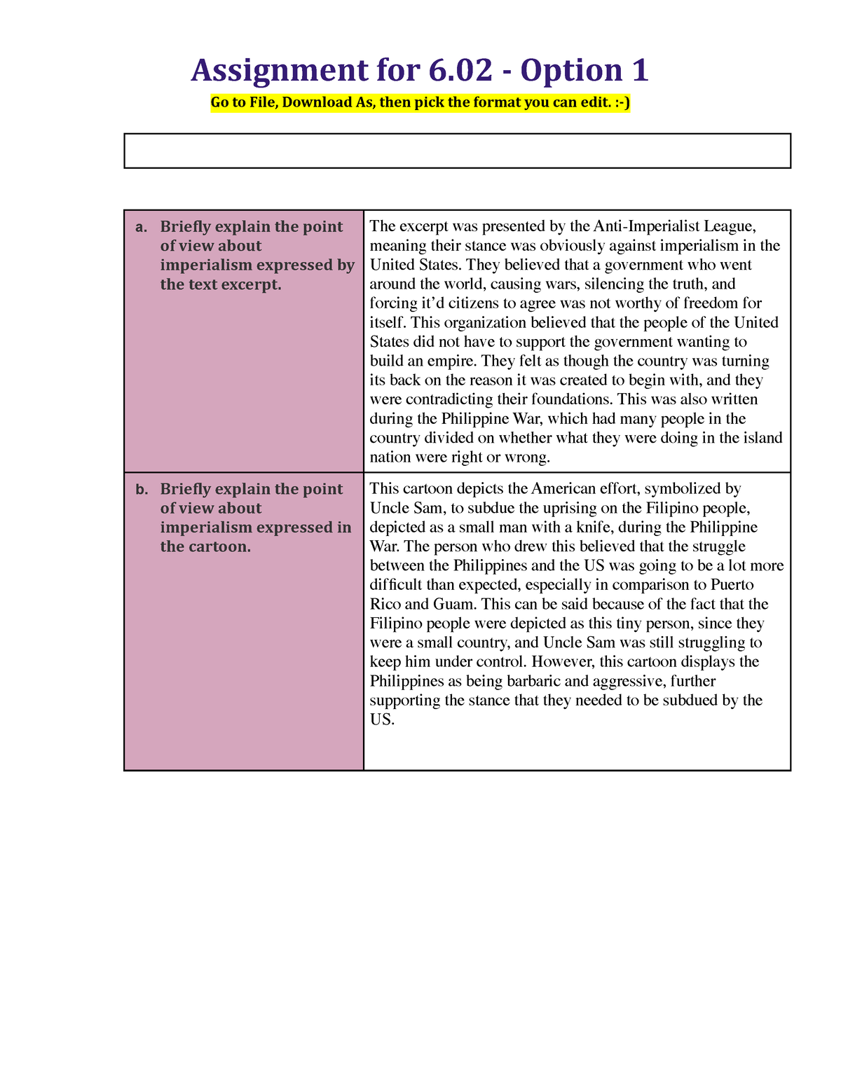 Apush 6.02 FLVS AP US History assignment 6.02 option 1 Assignment