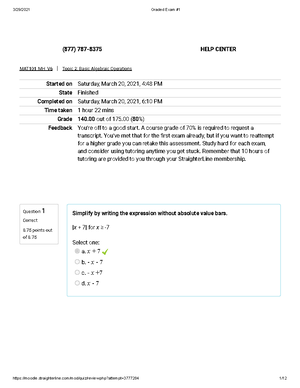 Exam 1 148 - Straighterline Math - MAT101_MH_V Topic 2: Basic Algebraic ...