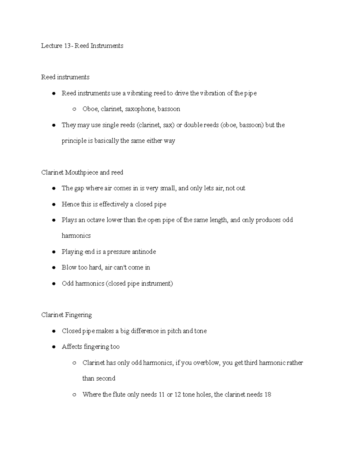 Lecture 13 and 14 Reed and Brass Instruments Lecture 13 Reed