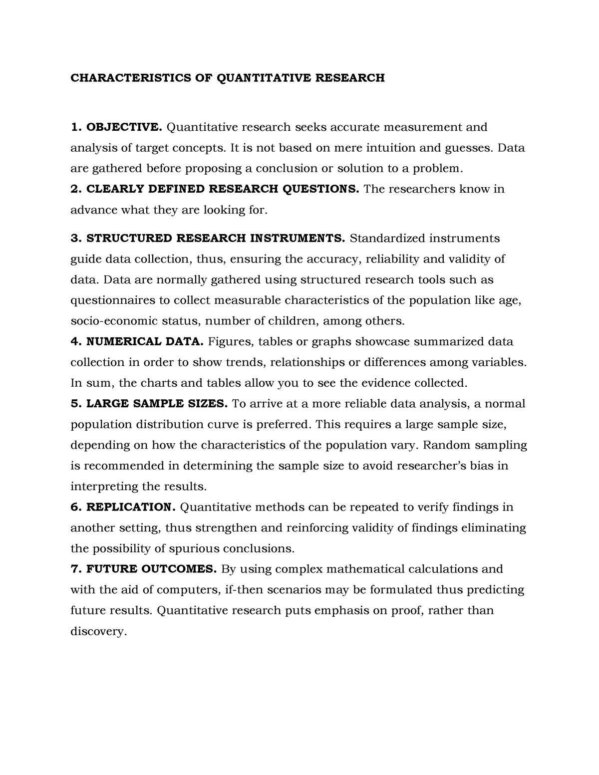 essay about characteristics of quantitative research