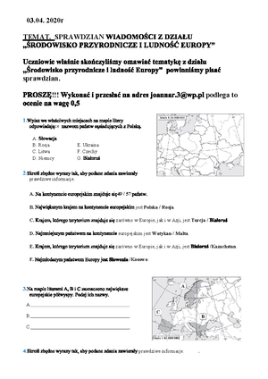 Planeta Nowa - Klasa 6 - Dział 3 - Test - Grupa A | Strona 1 Z 3 Grupa ...