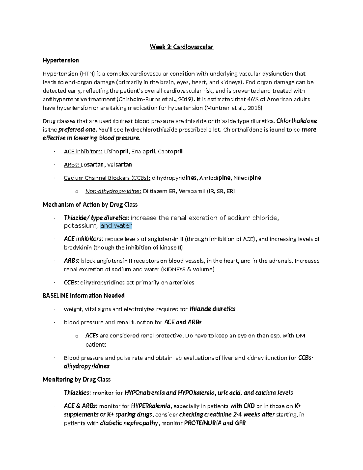 Week 3 Cardiovascular - Notes - Week 3: Cardiovascular Hypertension ...