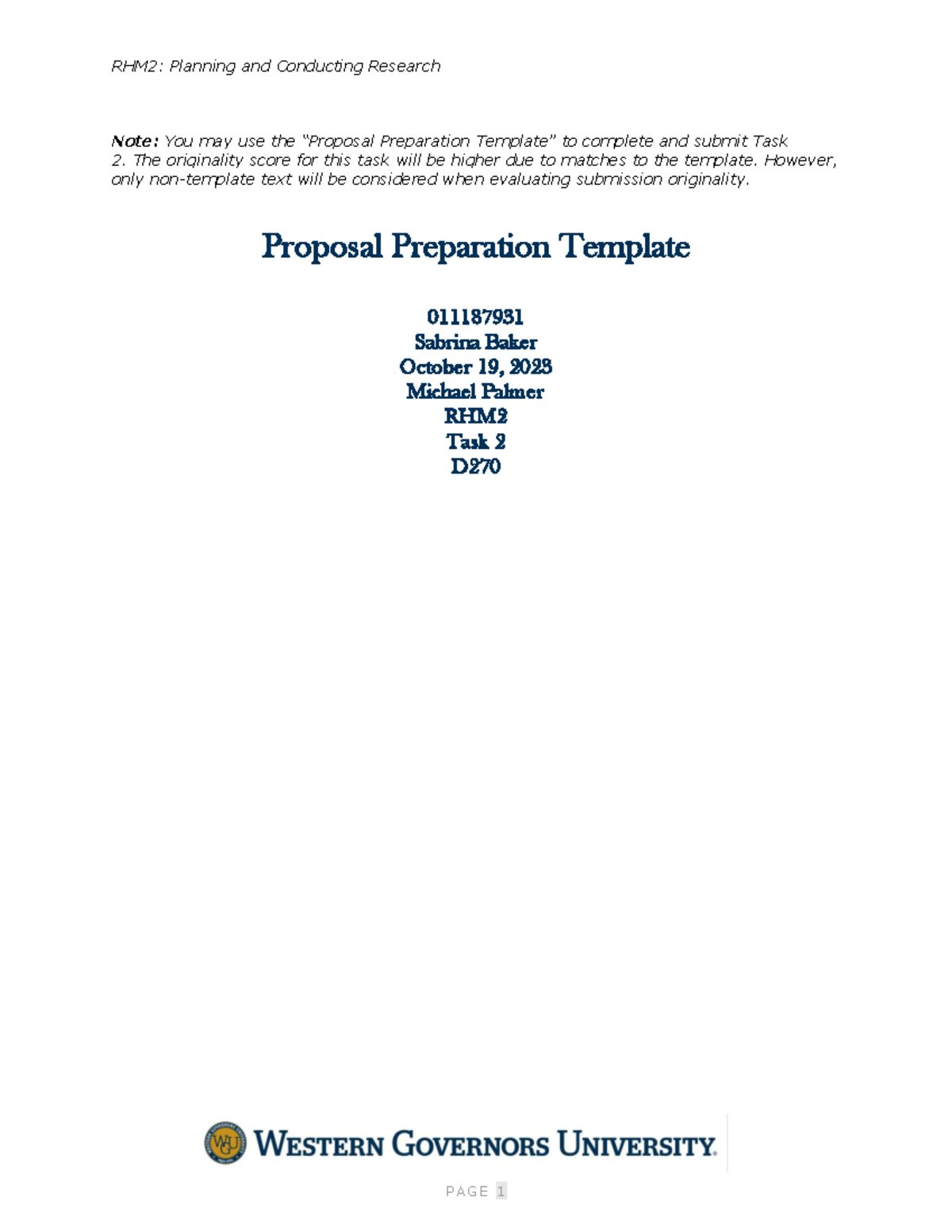 Proposal Preparation Template 1 - RHM2: Planning and Conducting ...