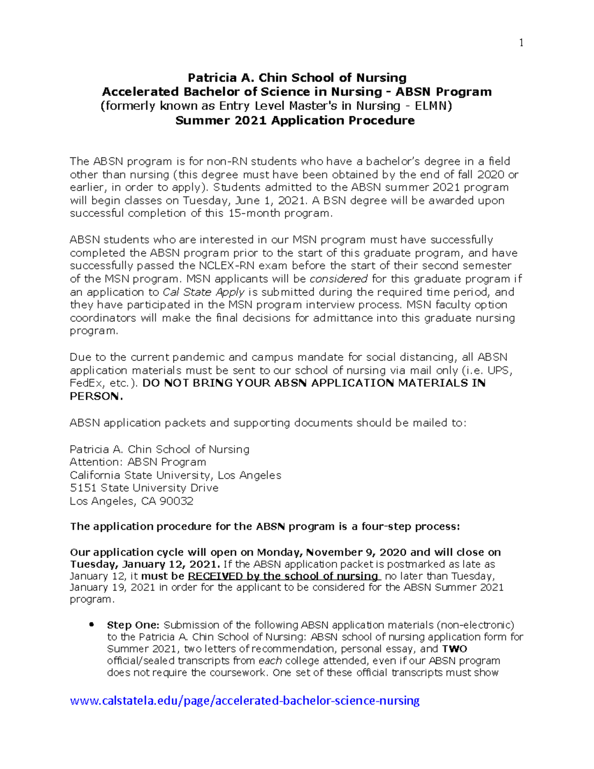 Absn summer 2021 application procedure 3 Patricia A. Chin School of