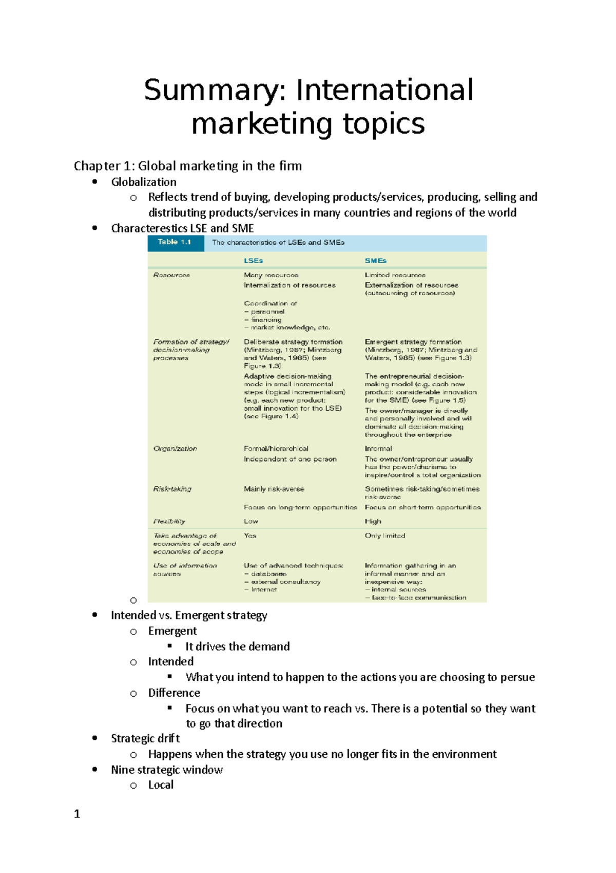 Summary Samenvatting Summary International Marketing Topics Chapter Global Marketing In