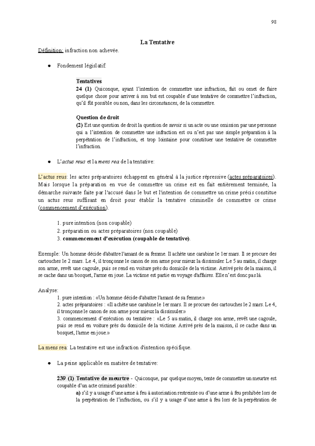 Pénal 1 - Tentative et Complot - 98 La Tentative Définition: infraction ...