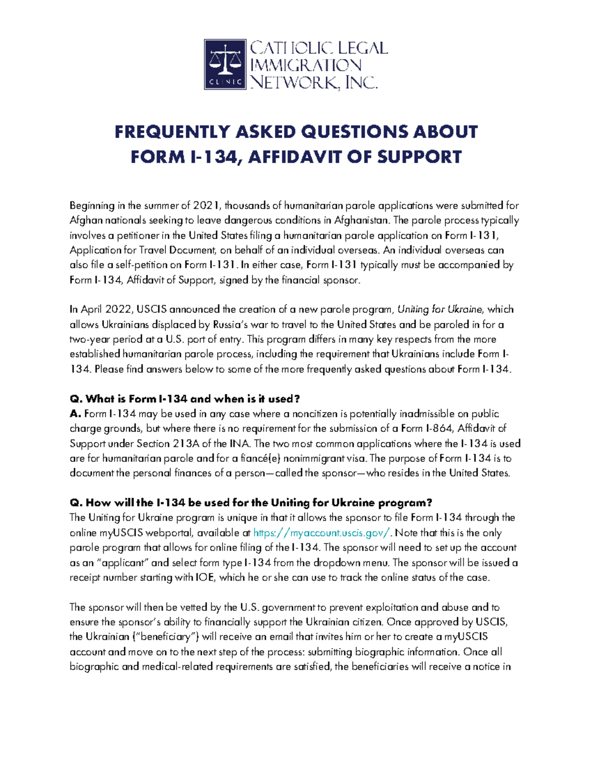 Frequently Asked Questions About Form I-134, Affidavit Of Support ...