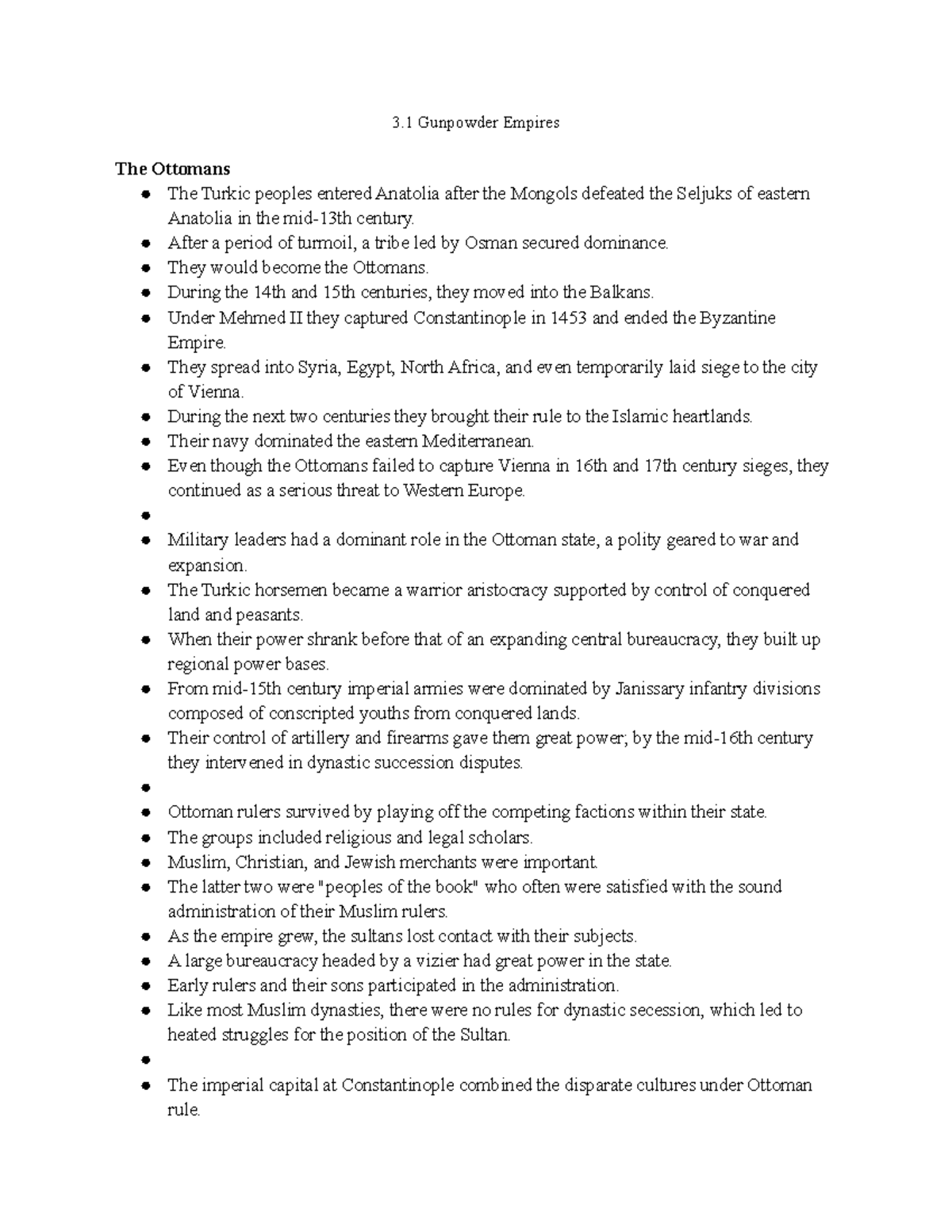 Unit 3 APWH Notes - 3 Gunpowder Empires The Ottomans The Turkic Peoples ...