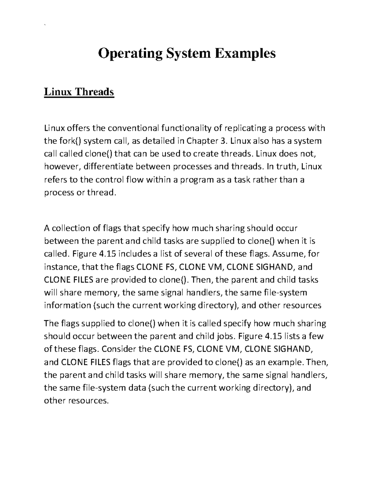 Operating System Examples - Linux Threads - ` Operating System Examples ...