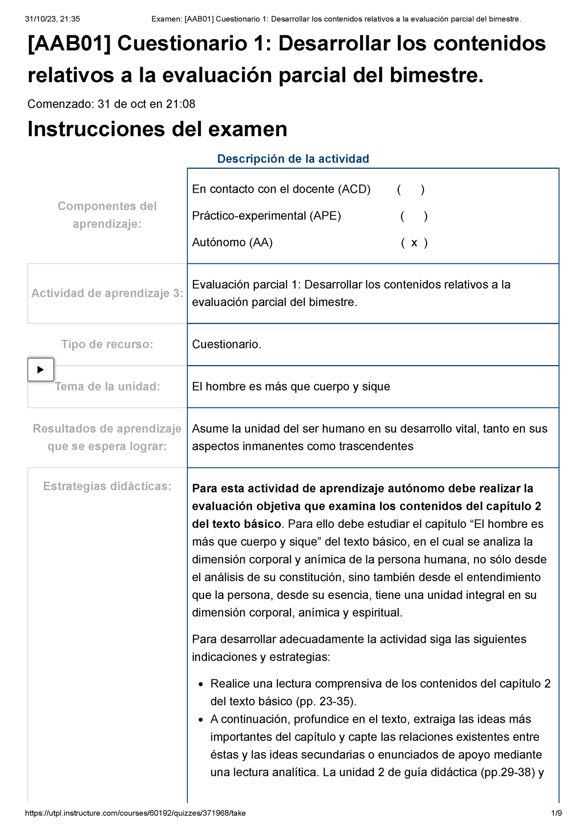 Examen [AAB01] Cuestionario 1 Desarrollar Los Contenidos Relativos A La ...