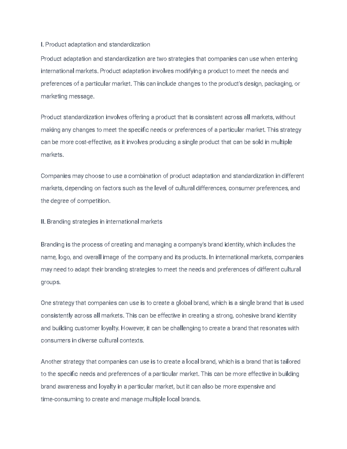 Product adaptation and standardization - I. Product adaptation and ...