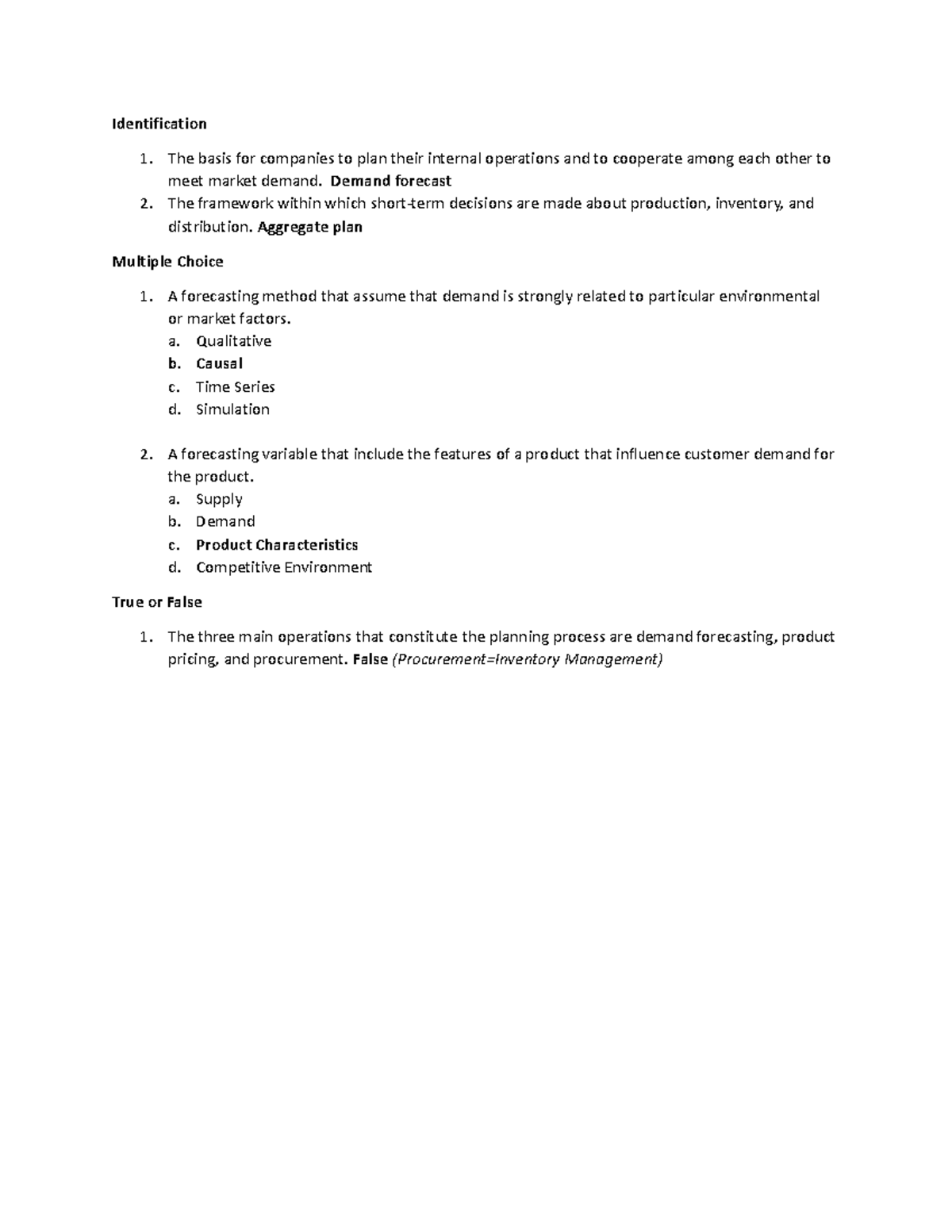 Chapter2SupplyChainOperations Questions Identification The basis