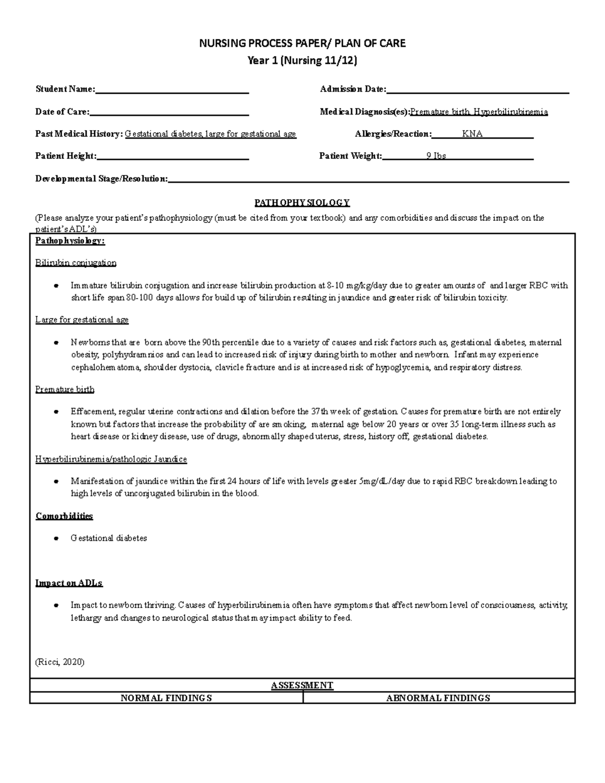 Hyperbili Carplan - HW HW HW HWHW - NURSING PROCESS PAPER/ PLAN OF CARE ...