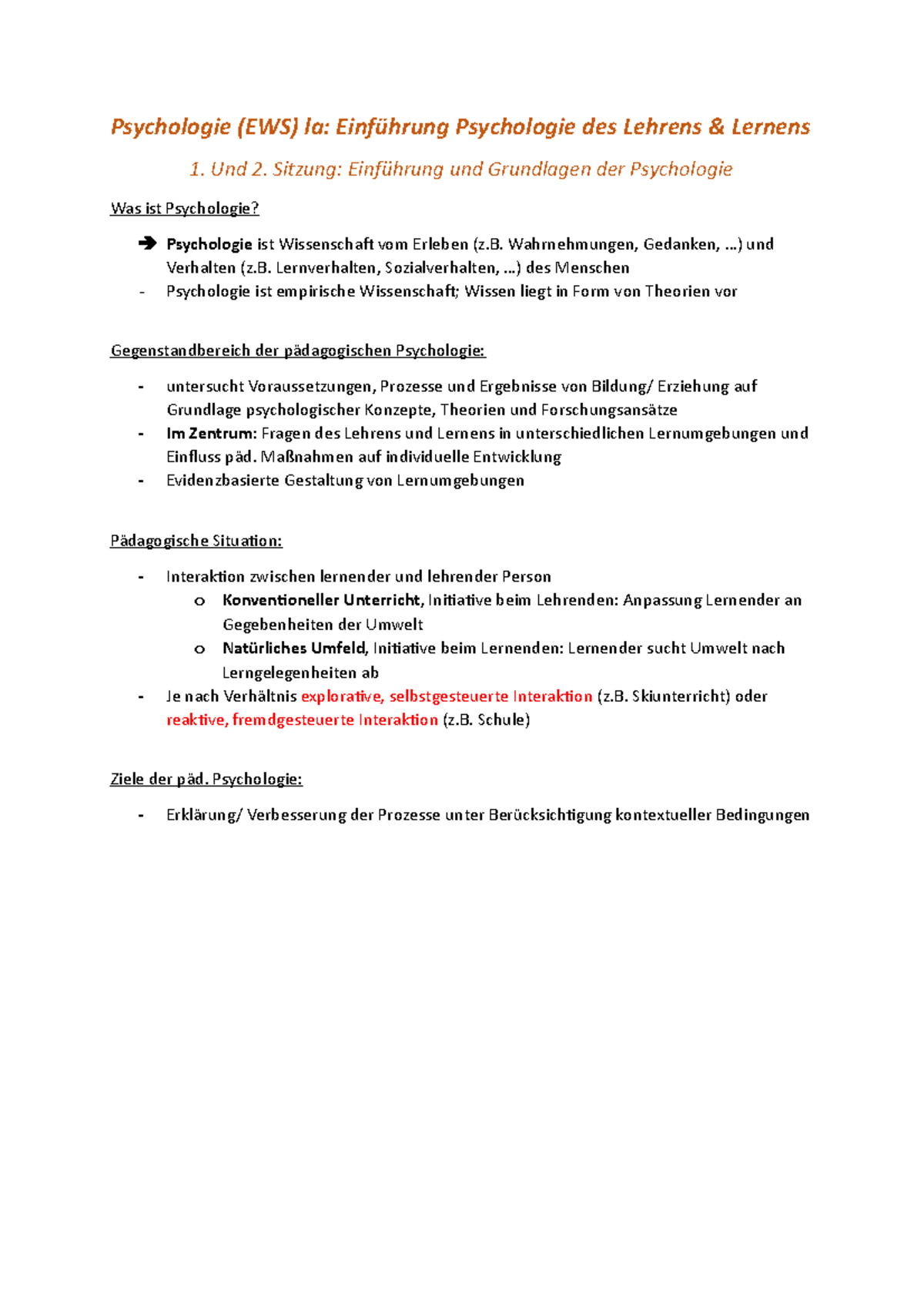 Münchner Skripte Ews Psychologie Psychologie la Zusammenfassung (komplett) - Psychologie (EWS) la