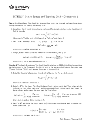 metric spaces homework solutions