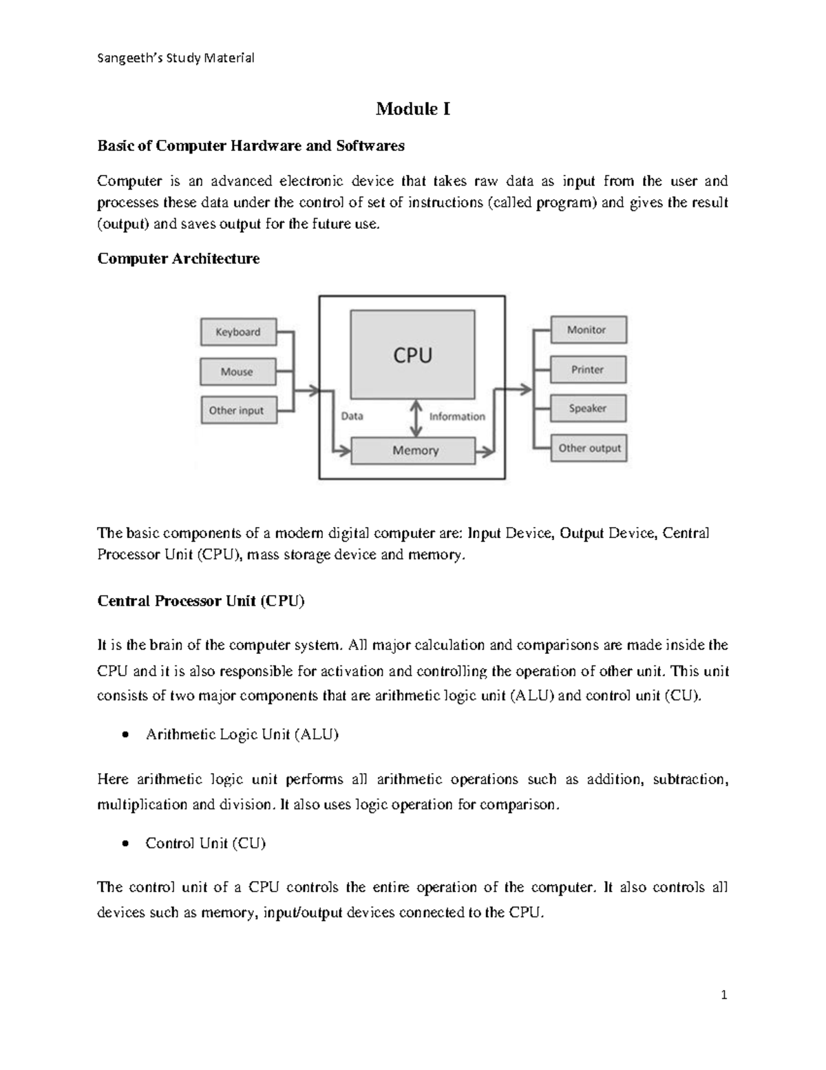 Mod 1 c - Includes basics of computer hardware and software, flow ...