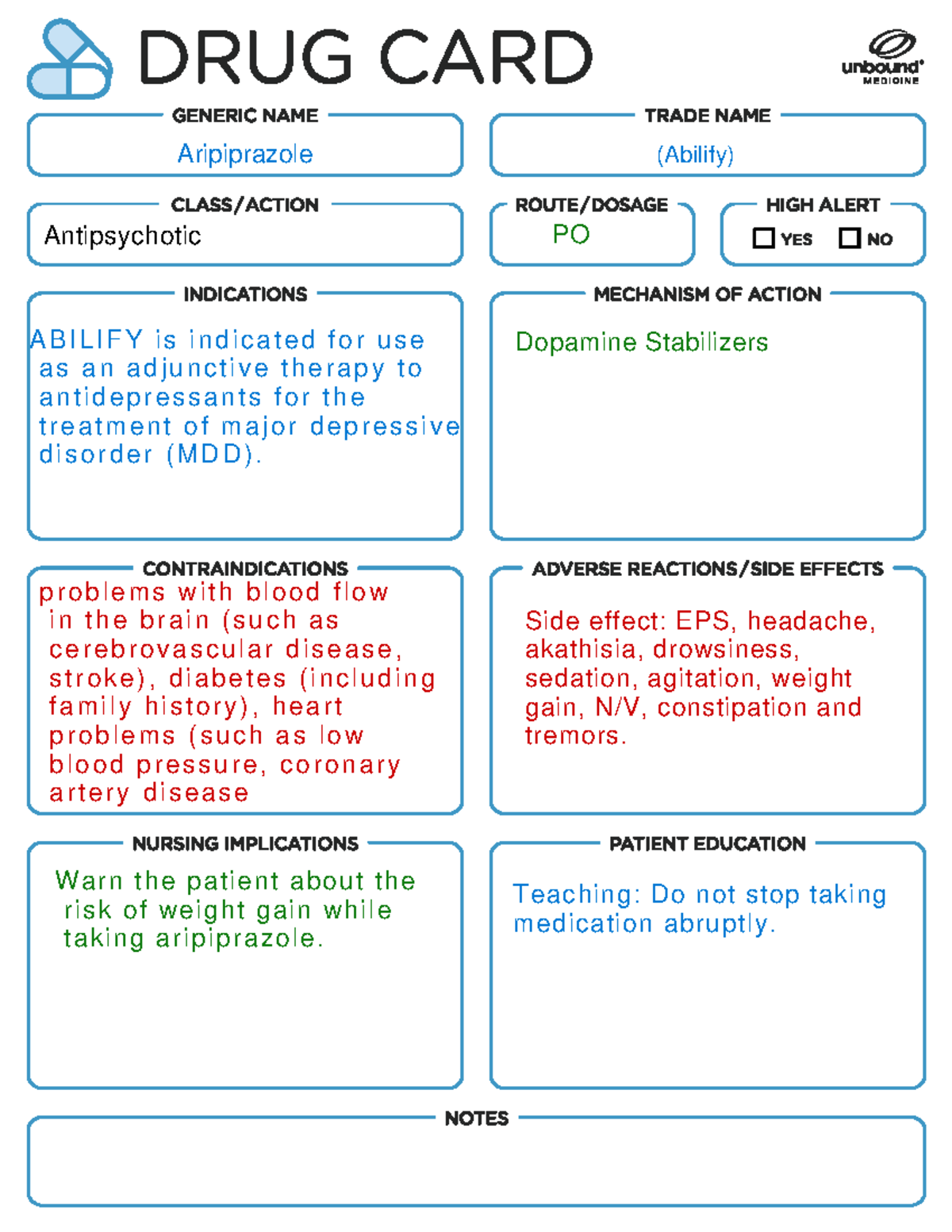 Drug Card Abilify - Drug Card - ALHS 1550 - Studocu