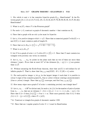 Graph Theory 2017-2018 Example Sheet 4 - Mich. 2017 GRAPH THEORY ...