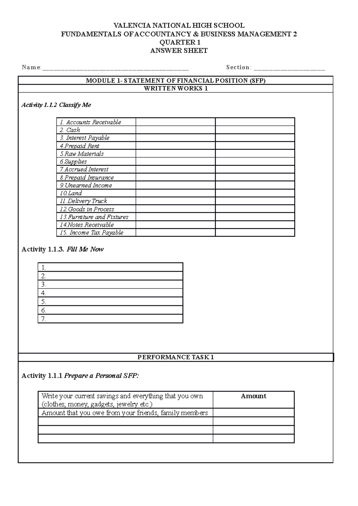 FABM2-Answer-Sheet - Fabm2 - FUNDAMENTALS OF ACCOUNTANCY & BUSINESS ...