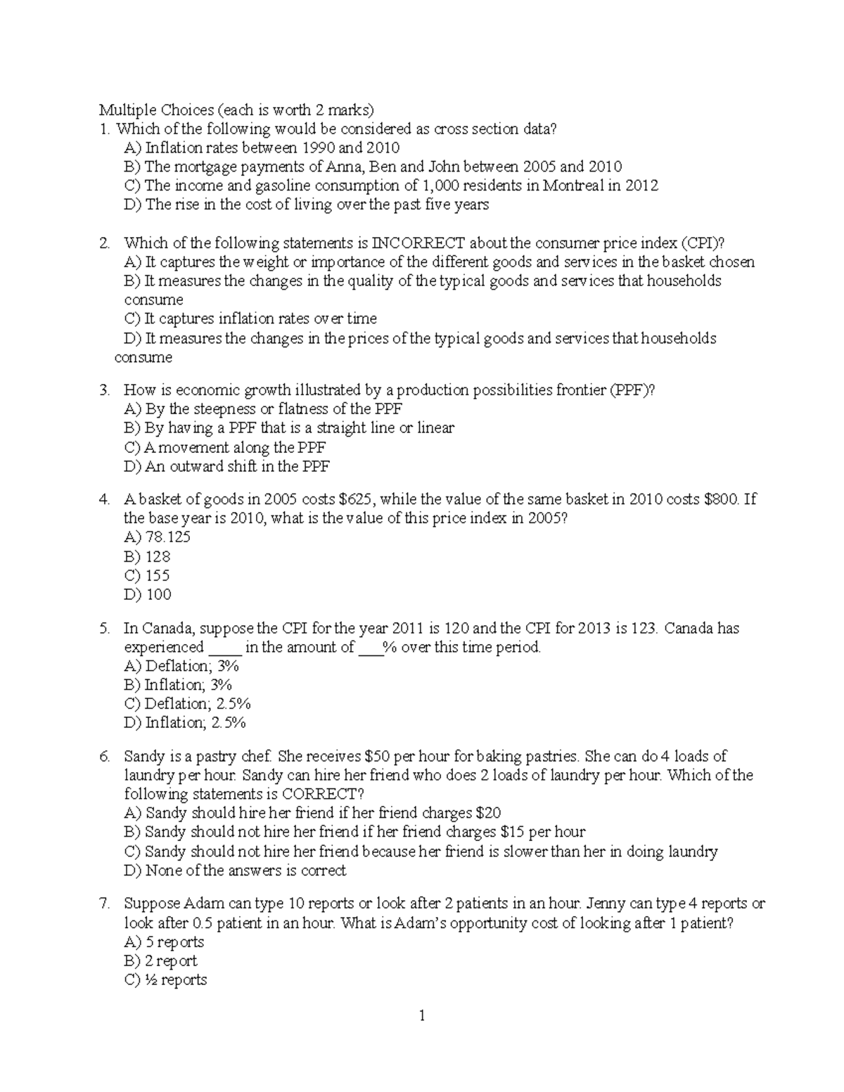 2014 Fall 201 Midterm-no Answer - Multiple Choices (each Is Worth 2 ...