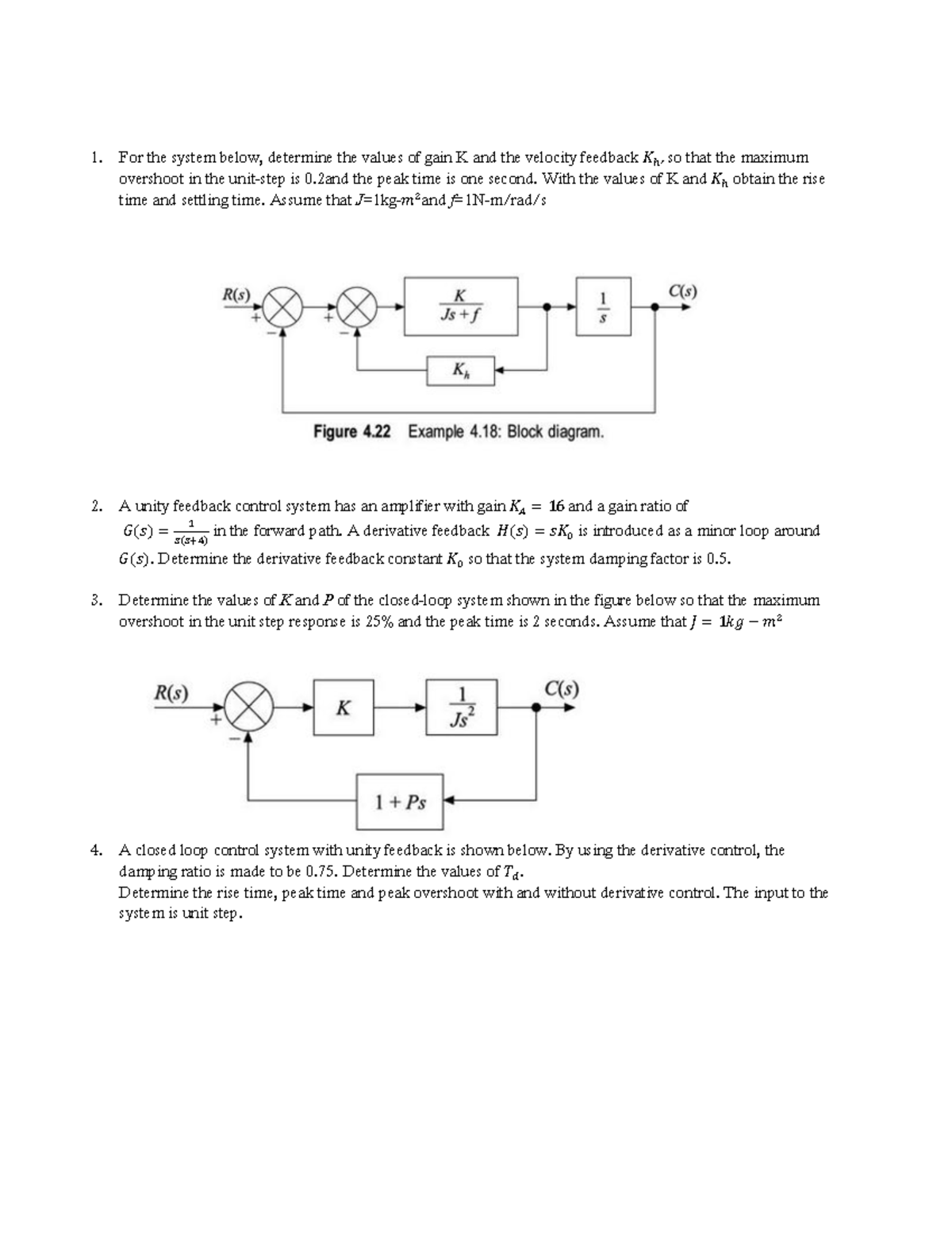 Tutorials 2 - For the system below, determine the values of gain K and ...