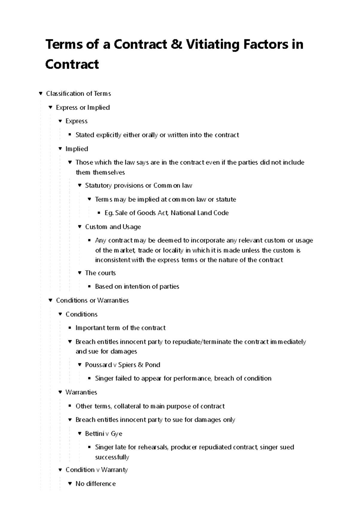 Terms of a Contract & Vitiating Factors in Contract - Terms of a ...
