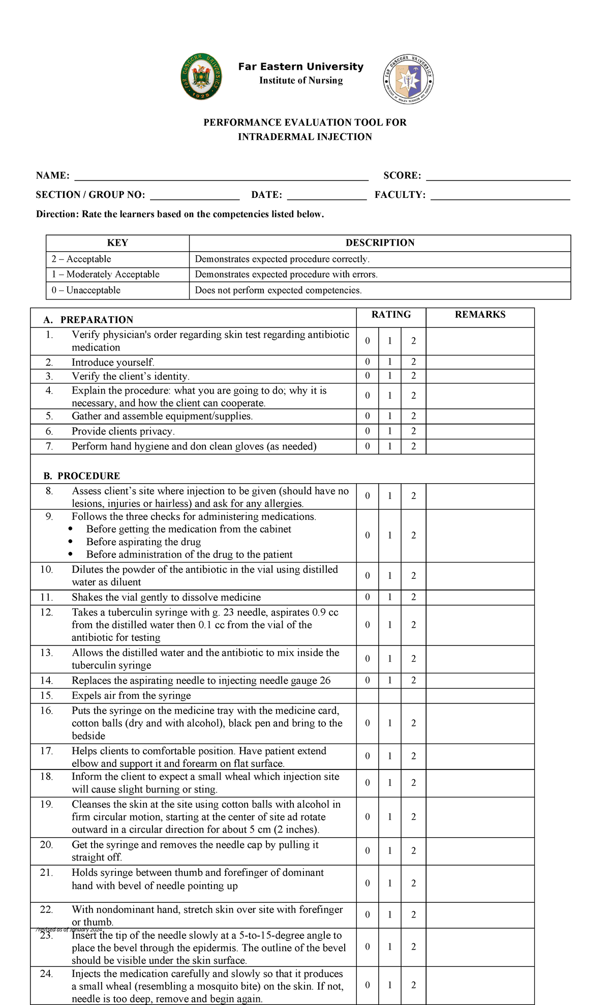 Intradermal-Injection - PERFORMANCE EVALUATION TOOL FOR INTRADERMAL ...