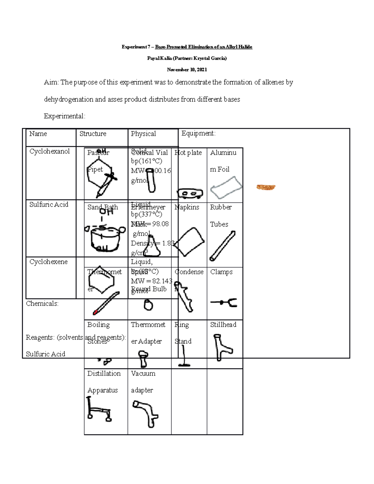 Orgo Lab Report Experiment 7 Experiment 7 BasePromoted Elimination of an Alkyl Halide