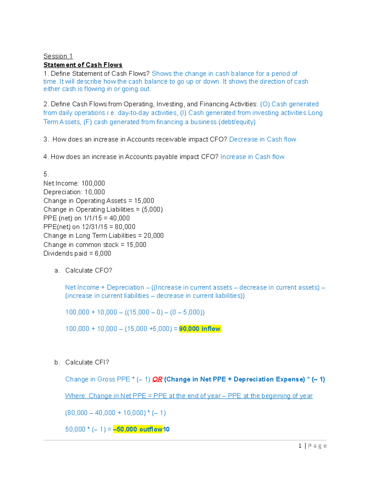 C214 Completed Practice Test 1 - Session 1 Statement Of Cash Flows ...