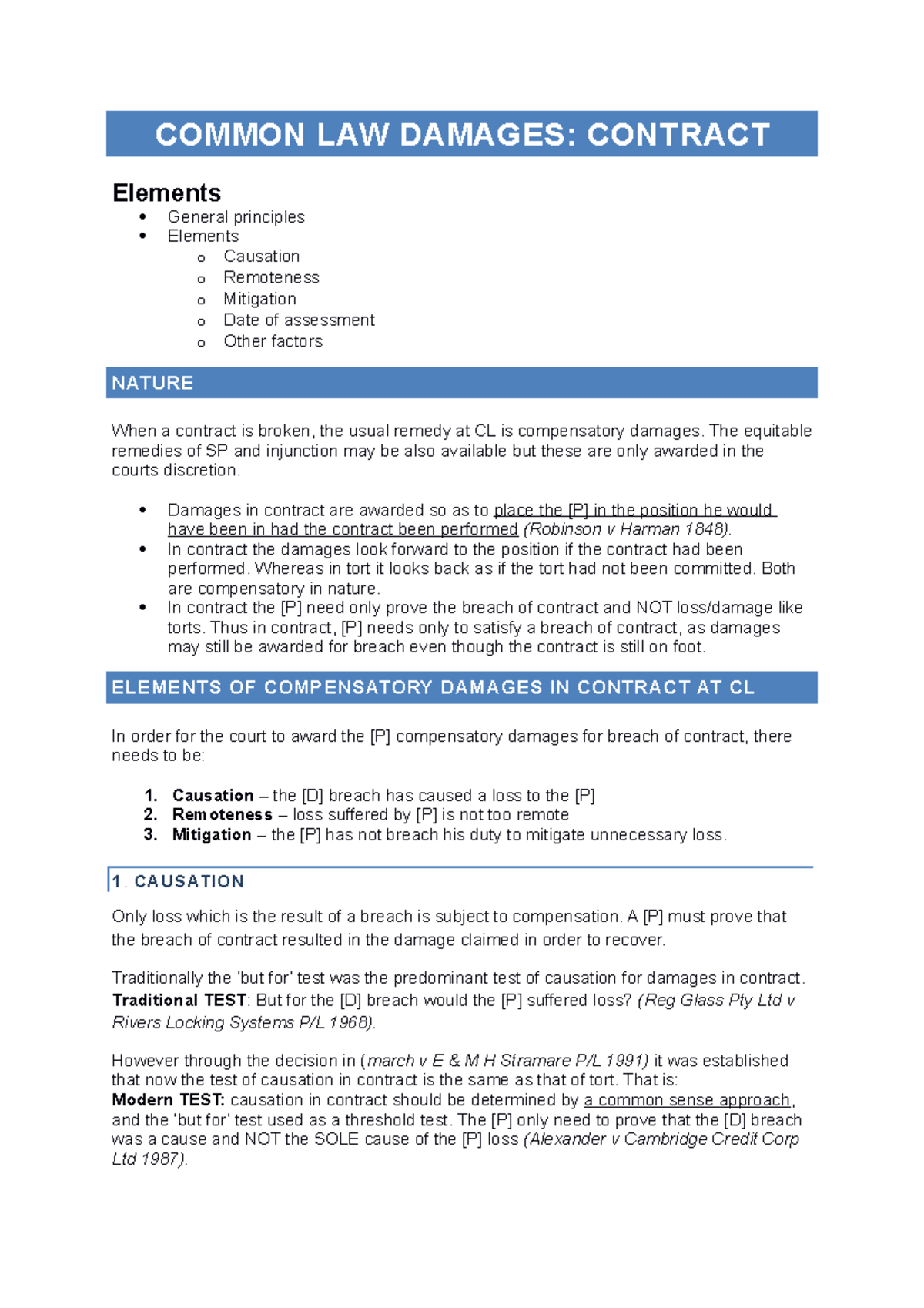 Common Law Damages in Contract - COMMON LAW DAMAGES: CONTRACT Elements ...