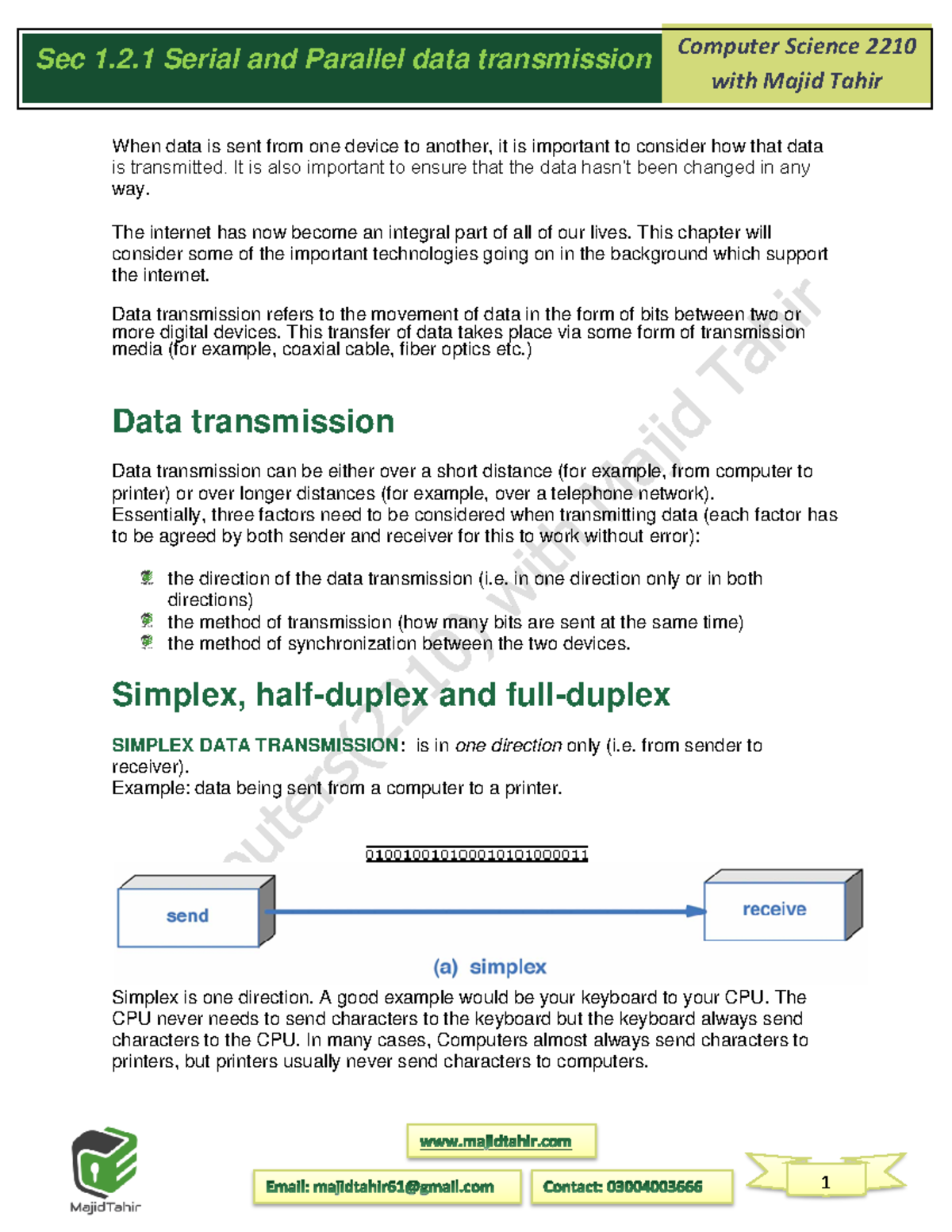1.2.1 Serial and Parallel data transmission - Sec 1.2 Serial and ...